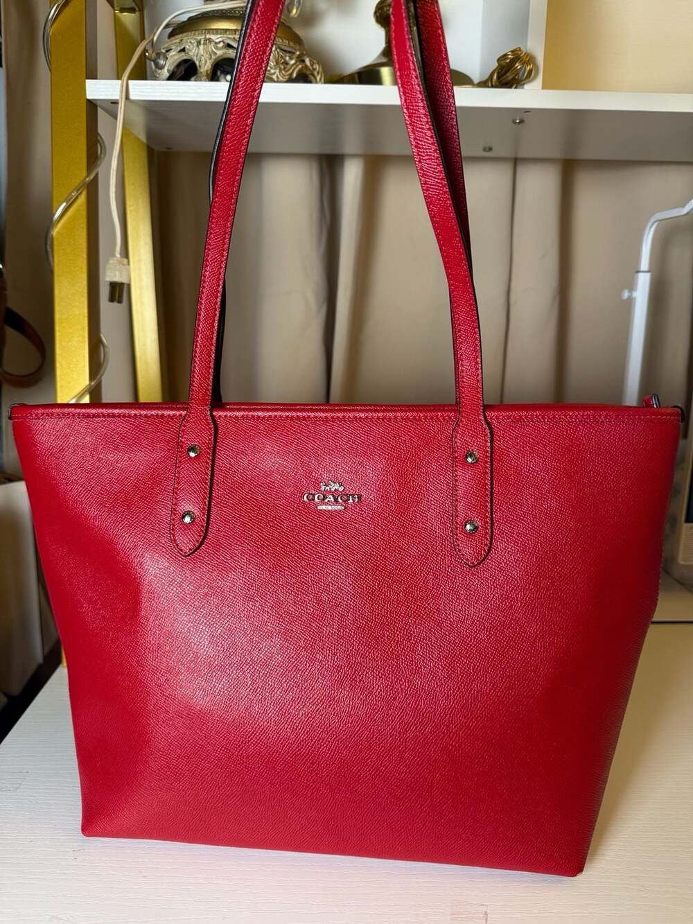 NWT COACH Mini Leather City Zip Tote Purse True Red 22967